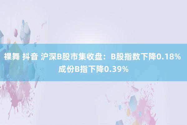 裸舞 抖音 沪深B股市集收盘：B股指数下降0.18% 成份B指下降0.39%