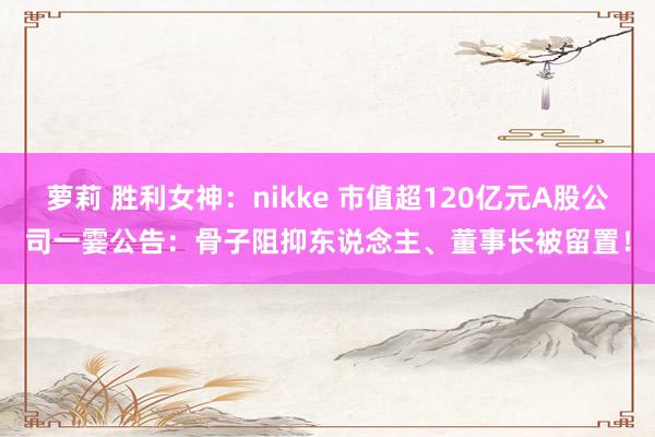 萝莉 胜利女神：nikke 市值超120亿元A股公司一霎公告：骨子阻抑东说念主、董事长被留置！