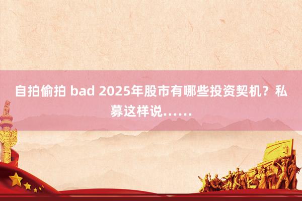 自拍偷拍 bad 2025年股市有哪些投资契机?私募这样说……