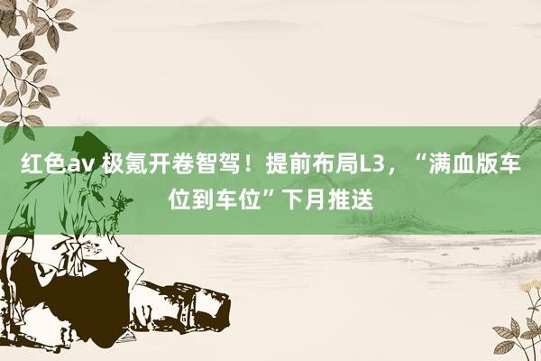 红色av 极氪开卷智驾!提前布局L3,“满血版车位到车位”下月推送
