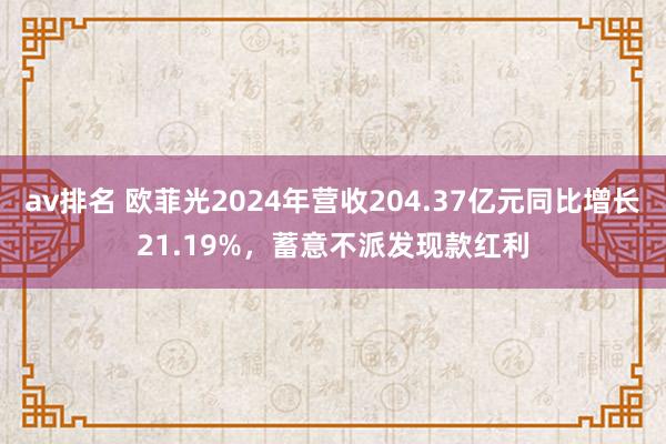 av排名 欧菲光2024年营收204.37亿元同比增长21.19%,蓄意不派发现款红利