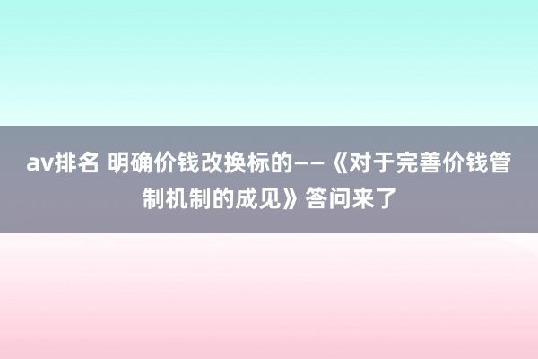 av排名 明确价钱改换标的——《对于完善价钱管制机制的成见》答问来了