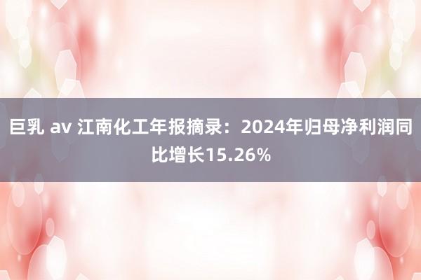 巨乳 av 江南化工年报摘录:2024年归母净利润同比增长15.26%