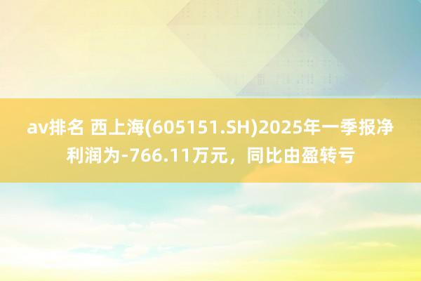 av排名 西上海(605151.SH)2025年一季报净利润为-766.11万元,同比由盈转亏
